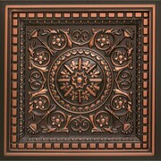 FROM PLAIN TO BEAUTIFUL IN HOURS Da Vinci Faux Tin/ PVC 24-in x 24-in 10-Pack Antique Copper Coffered Drop Ceiling Tile, 10PK 215ac-24x24-10